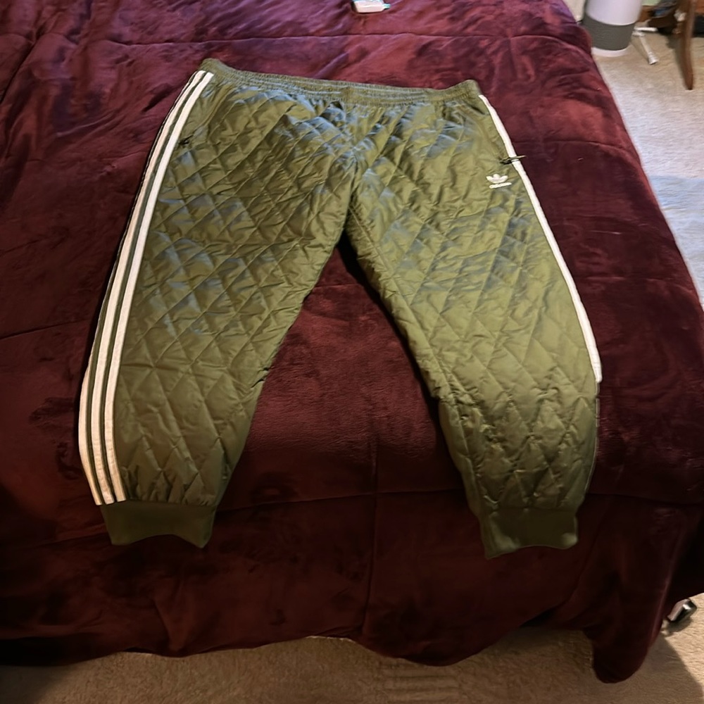 Adidas, 2X zipper pants, quilted, green and white new